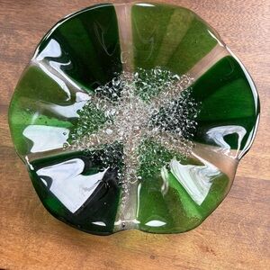 Artisan Fused Crackle Glass Dish Grater signed K Lehner